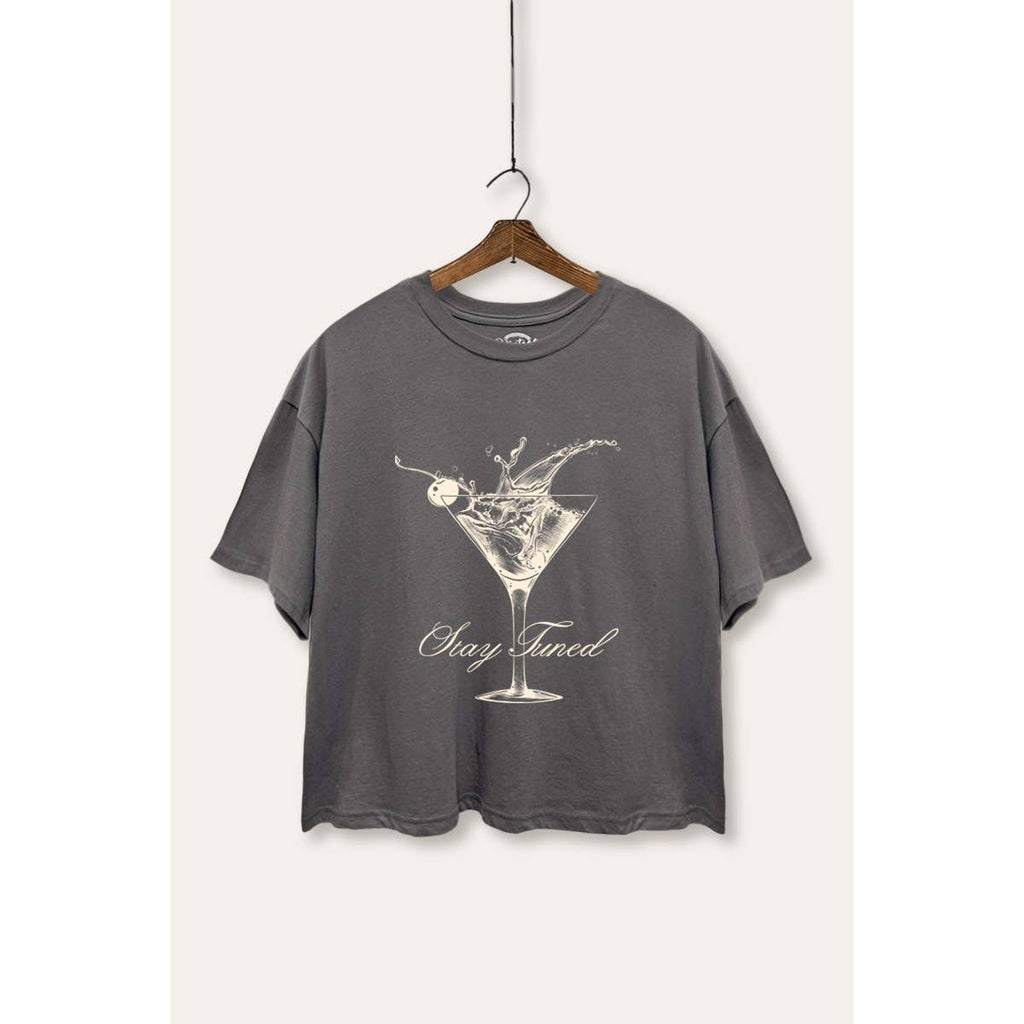 Cocktail Glass Splash Graphic Boxy Crop Top