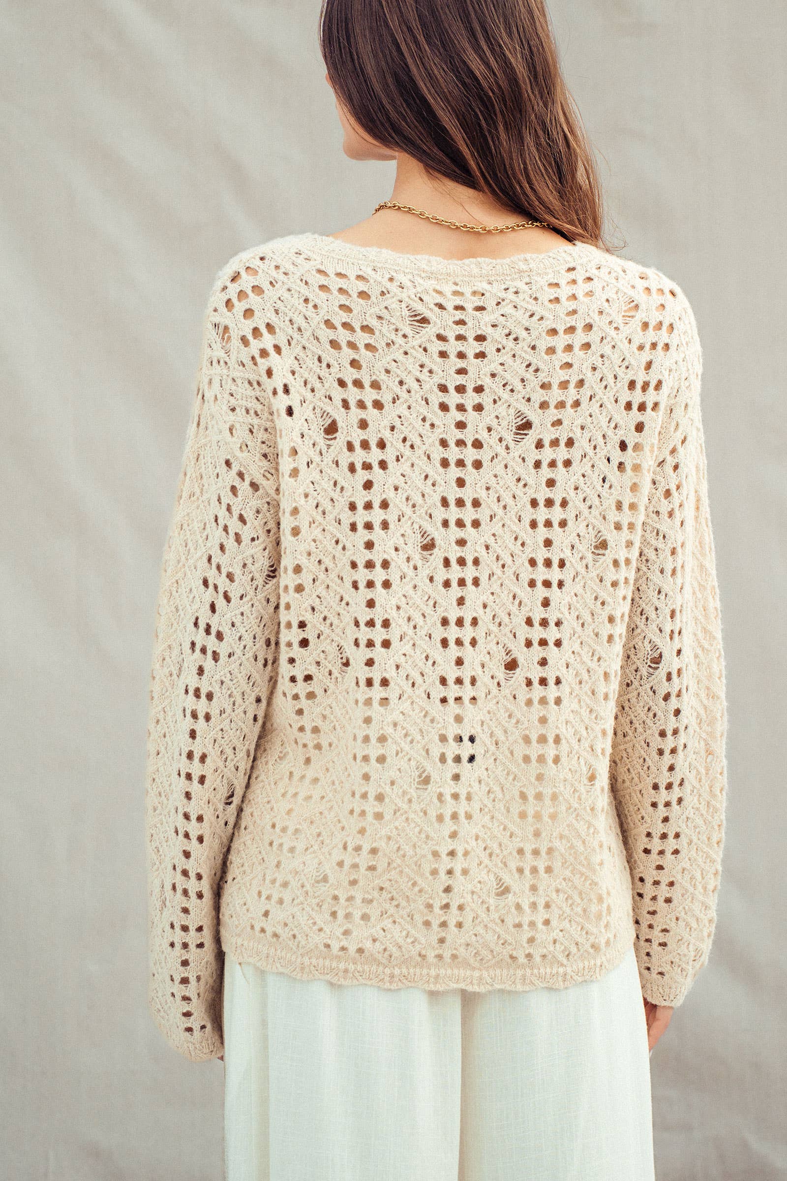 Relaxed Open-Knit Crochet-Style Sweater