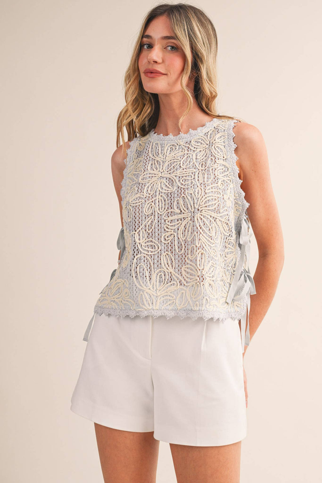 FLORAL CROCHET TANK WITH SIDE TYING DETAIL MTP4770