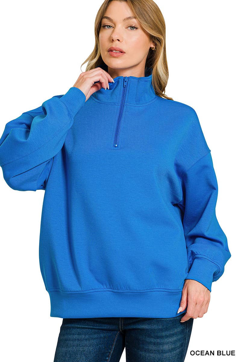 Scuba Half Zip Pullover w/ Pockets - Zenana