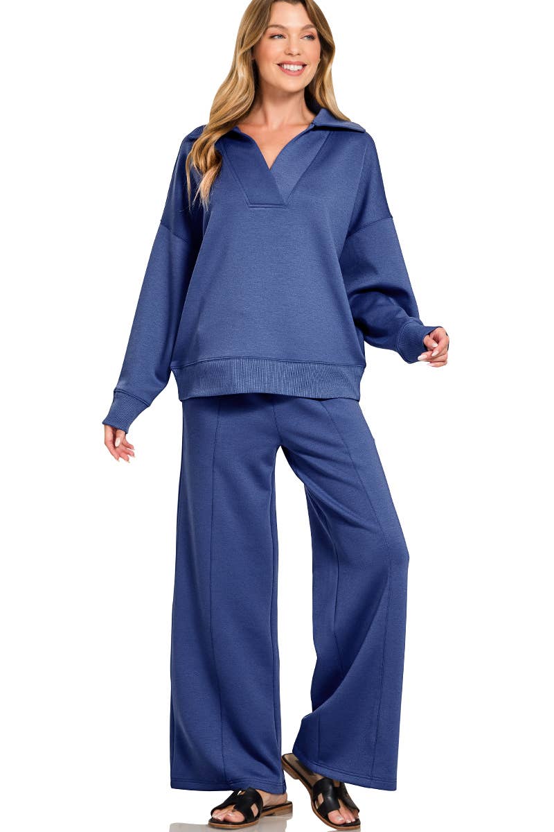 Scuba Collared Pullover & Pants Set SI-29801 Zenana