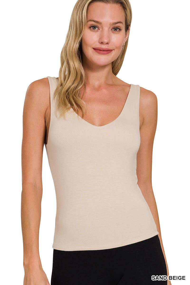Premium Rayon Double Layered V Neck Tank Top - Zenana