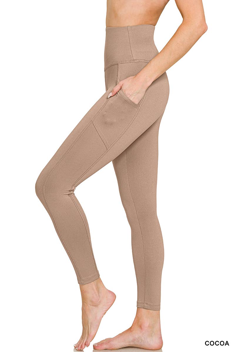 Brushed Microfiber Wide Waistband Leggings W/ Pockets Zenana