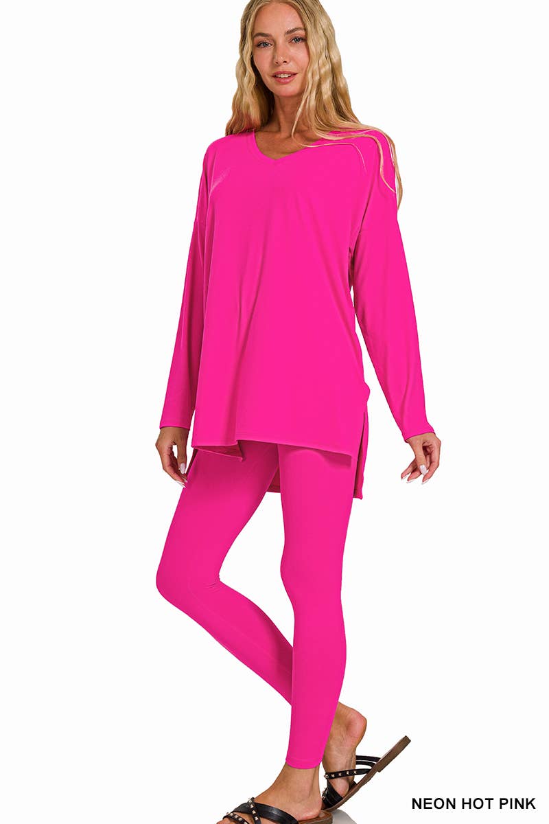 Brushed Dty Microfiber Loungewear Set - Zenana