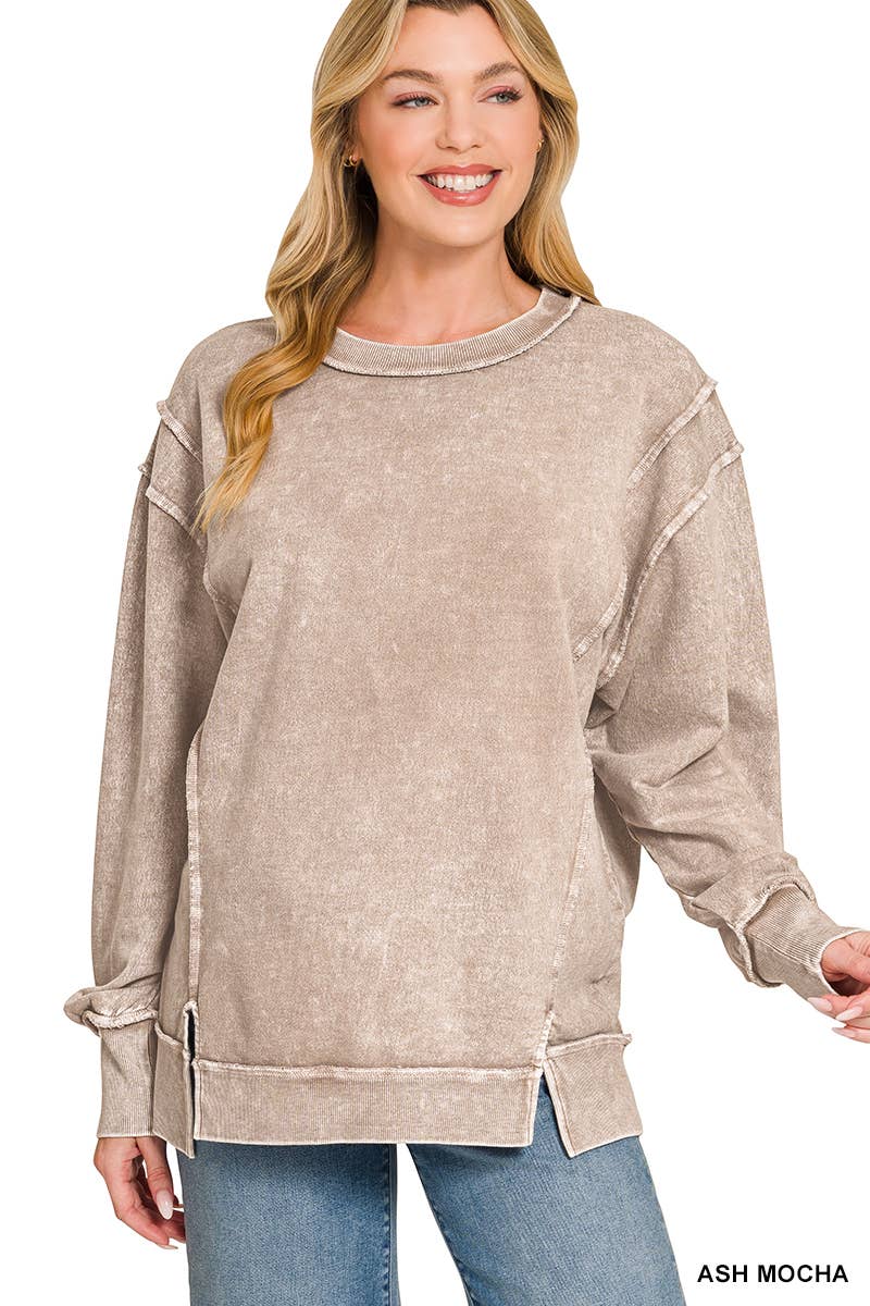 Halo Washed F/Terry Exposed Seam Sweatshirt  - Zenana