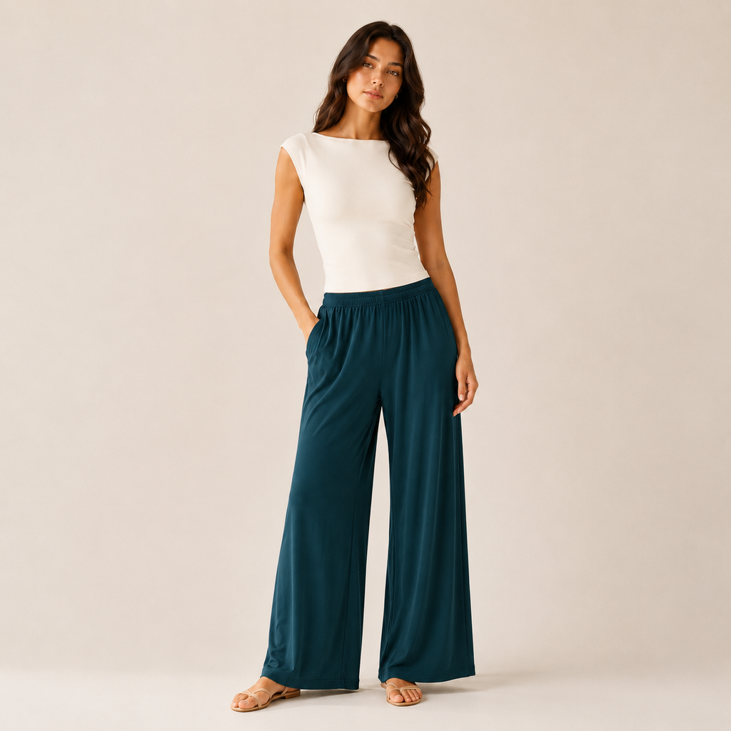 Women’s Wide Straight Leg Pants with Pockets, Soft Flowing pants