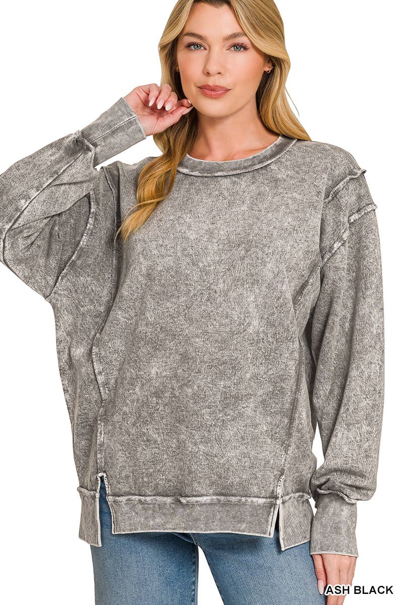 Halo Washed F/Terry Exposed Seam Sweatshirt  - Zenana