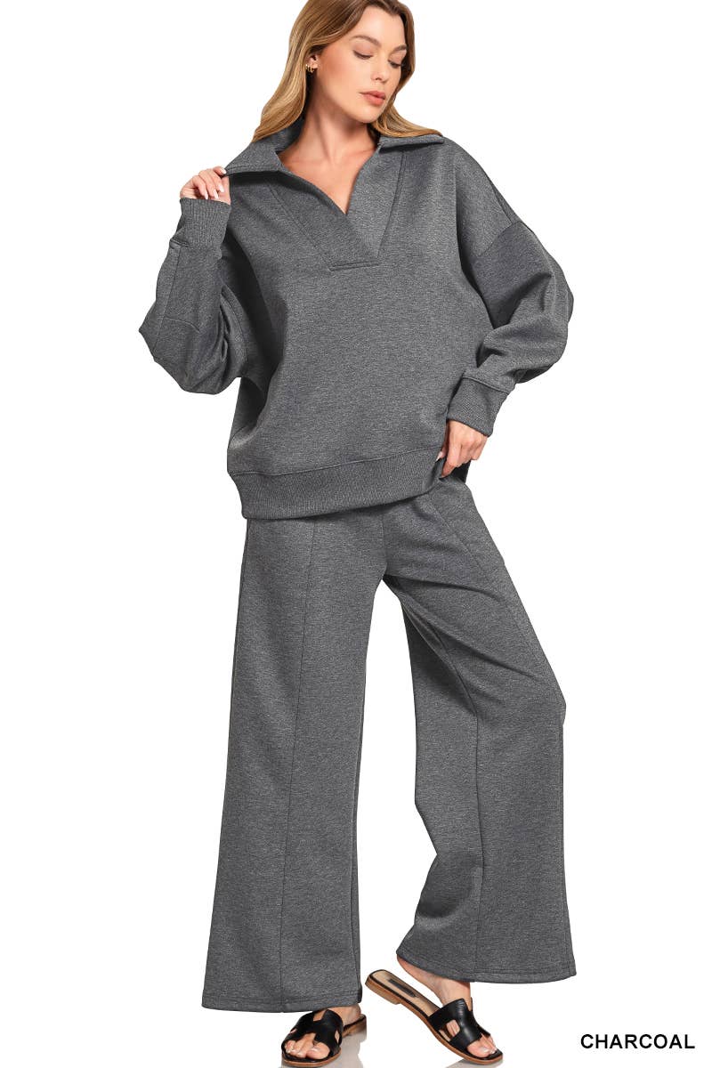 Scuba Collared Pullover & Pants Set SI-29801 Zenana