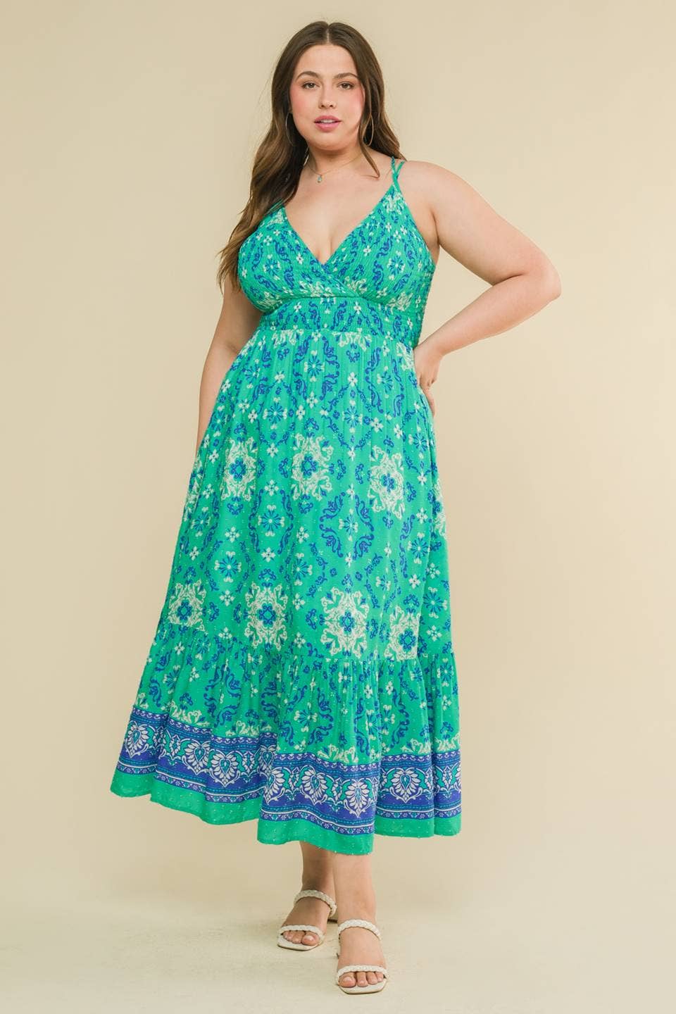 A textured printed woven midi dress - IDP19731