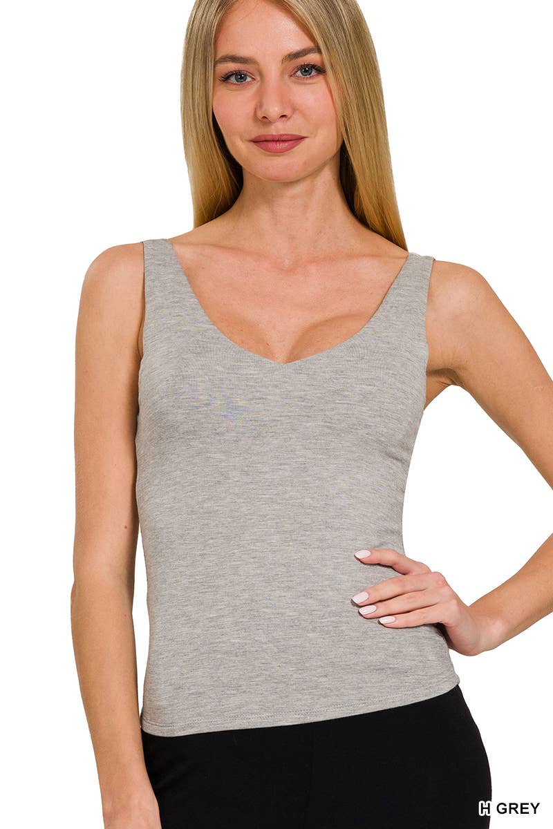 Premium Rayon Double Layered V Neck Tank Top - Zenana
