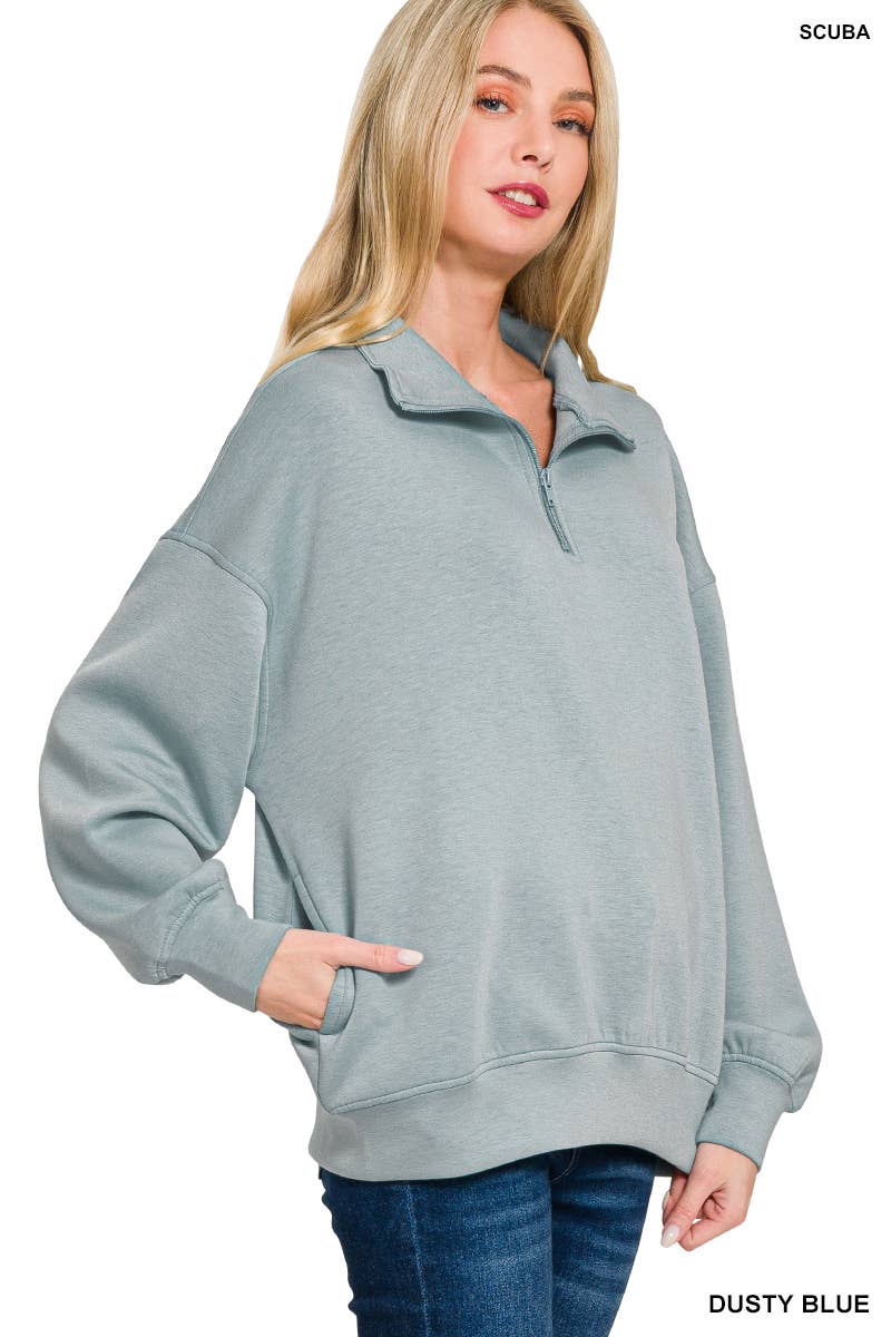 Scuba Half Zip Pullover w/ Pockets - Zenana