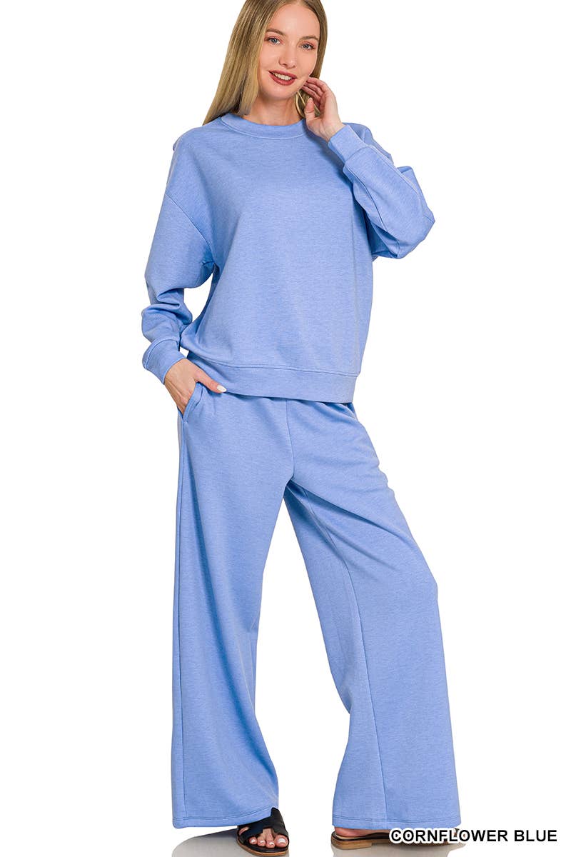 Scuba Crewneck Pullover & Pants 2 Piece Set - Zenana