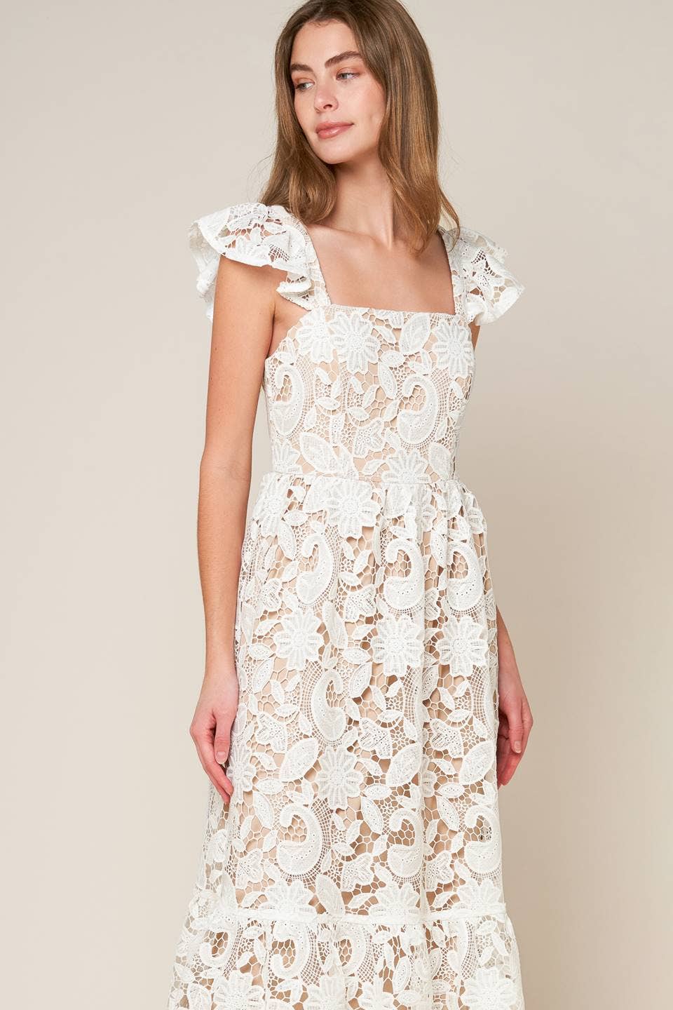 A solid lace midi dress - ID20631 WHITE