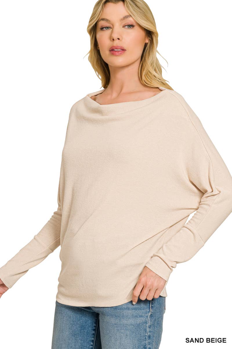 Hacci Dolman Sleeve Boat Neck Top Zenana
