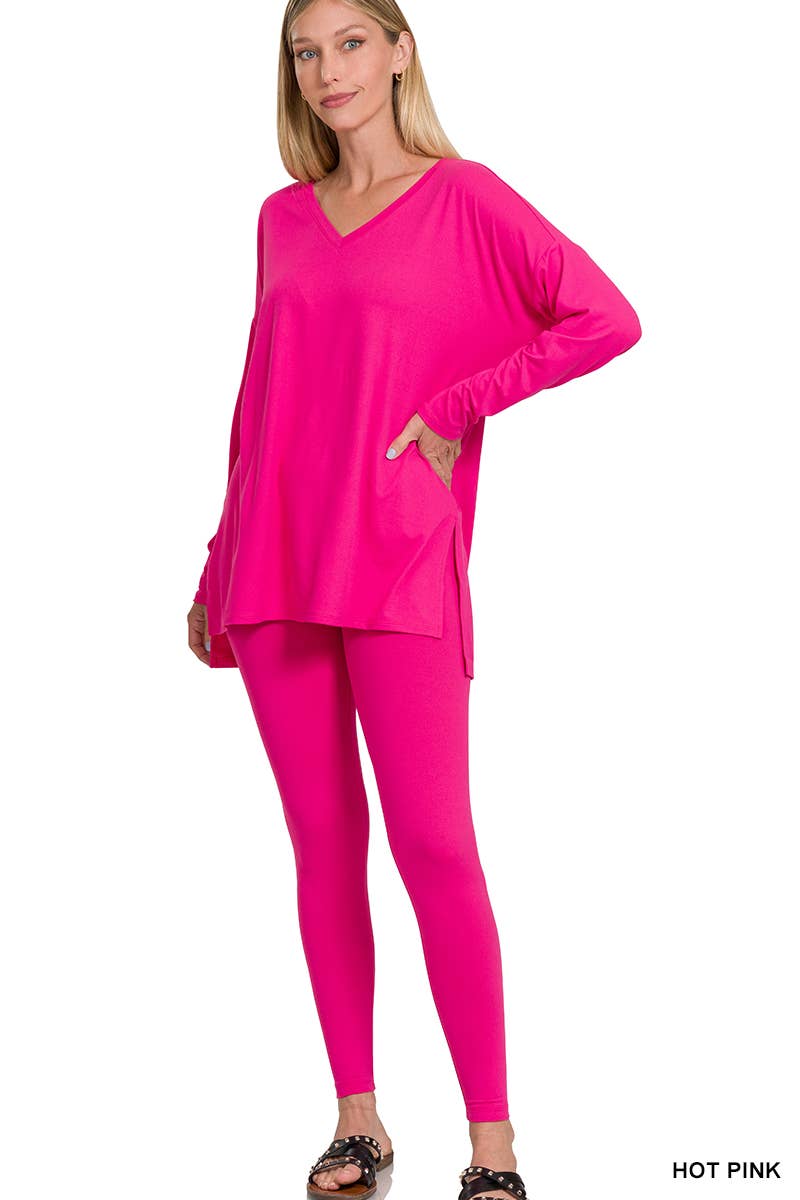 Brushed Dty Microfiber Loungewear Set - Zenana