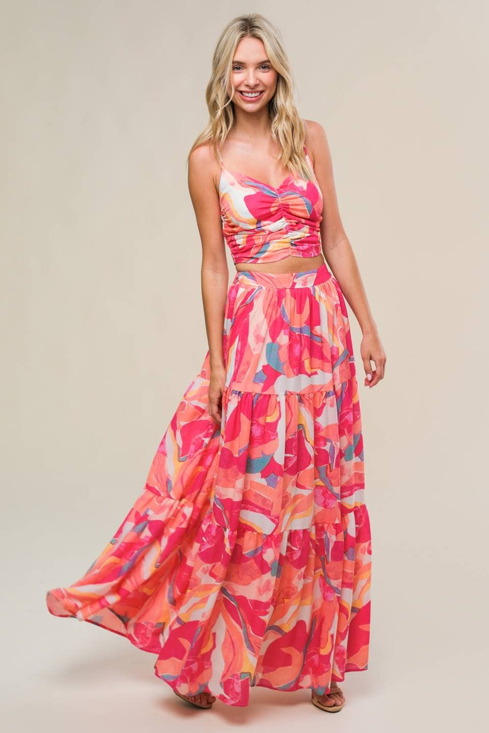 A printed woven top and skirt set -IT13092-SET