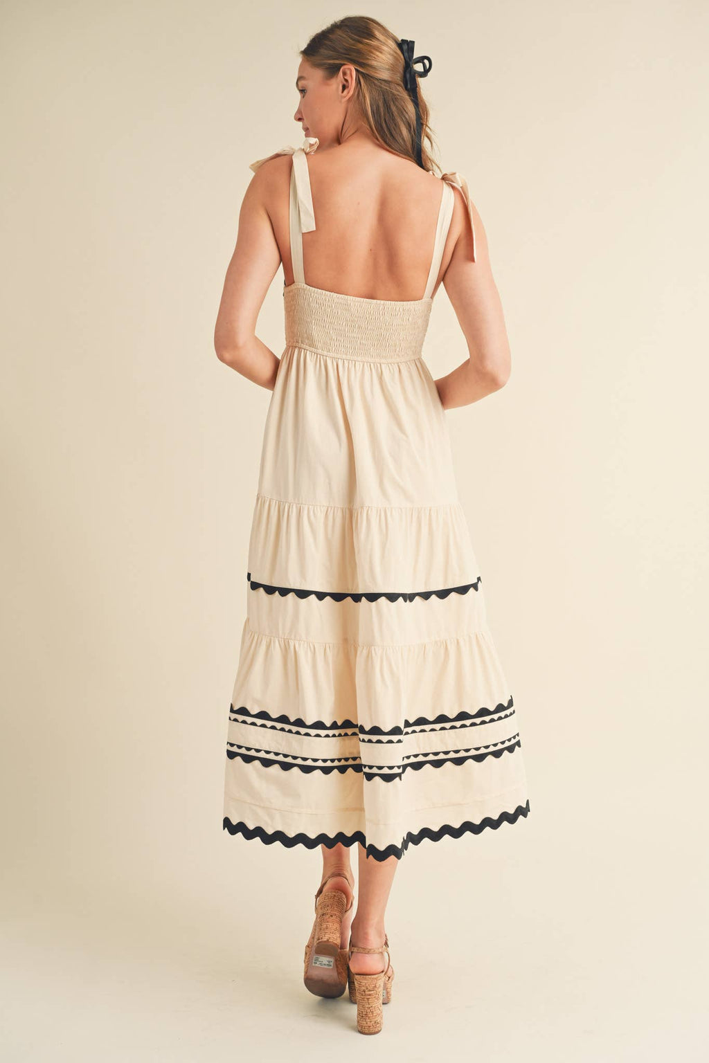 TIERED RIC RAC TRIM MIDI DRESS MDR3075