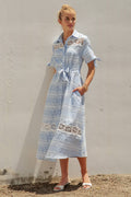 Gingham Cotton Shirt Dress Eyelet Embroidery