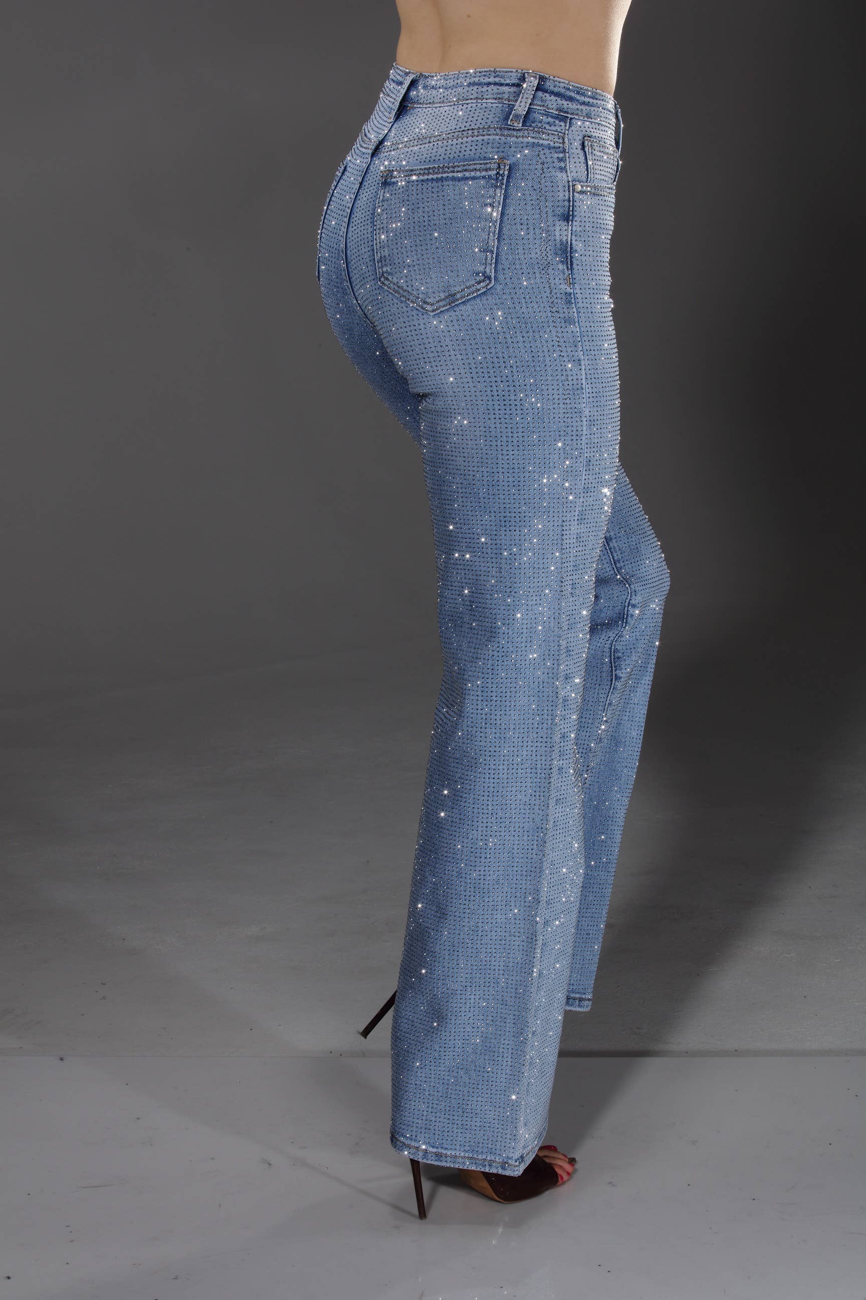 Rhinestone Stretch Denim Jeans - Nina Rossi