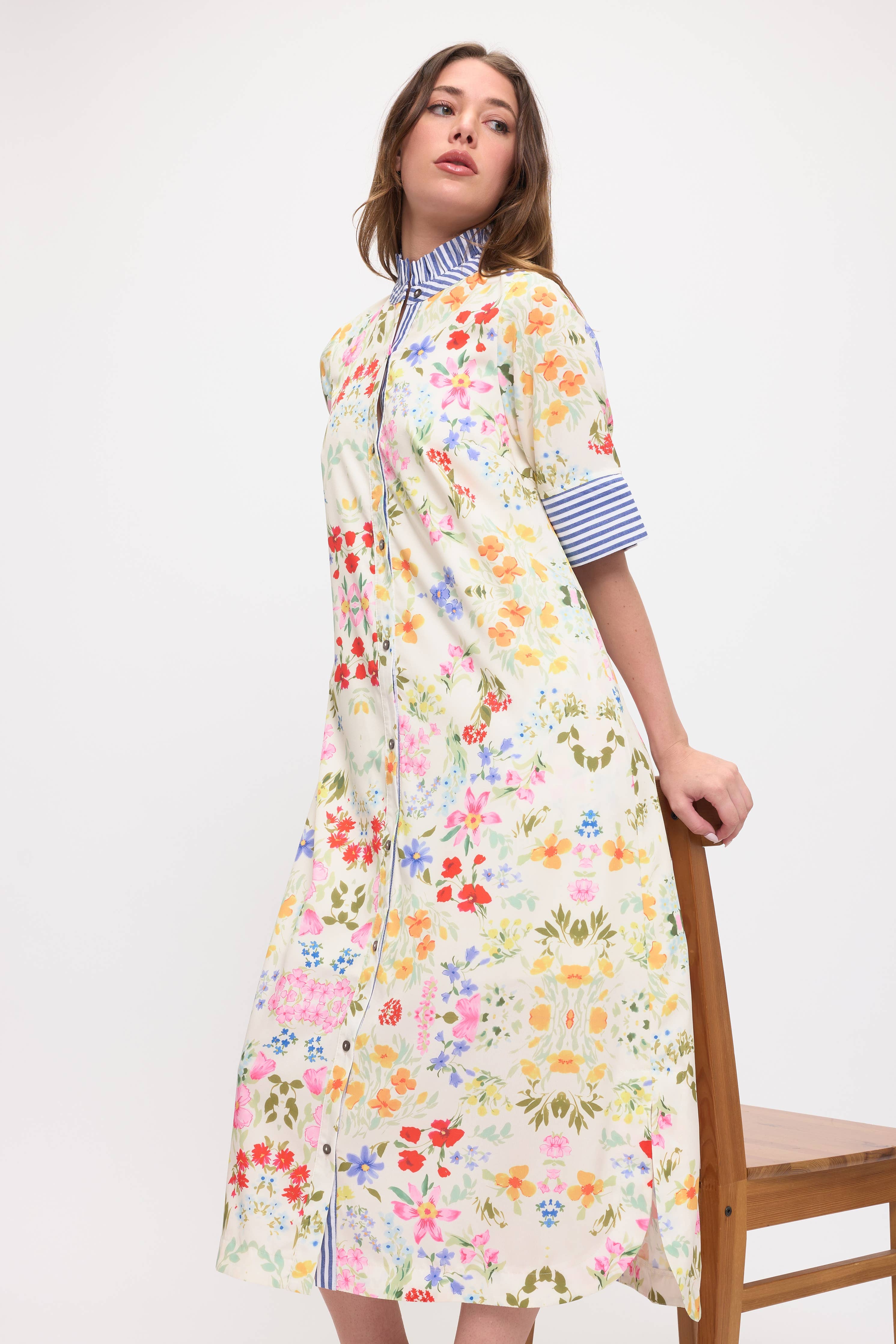 Floral Shirt Midi Dress