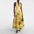 Floral Print Backless Maxi Dress for Women