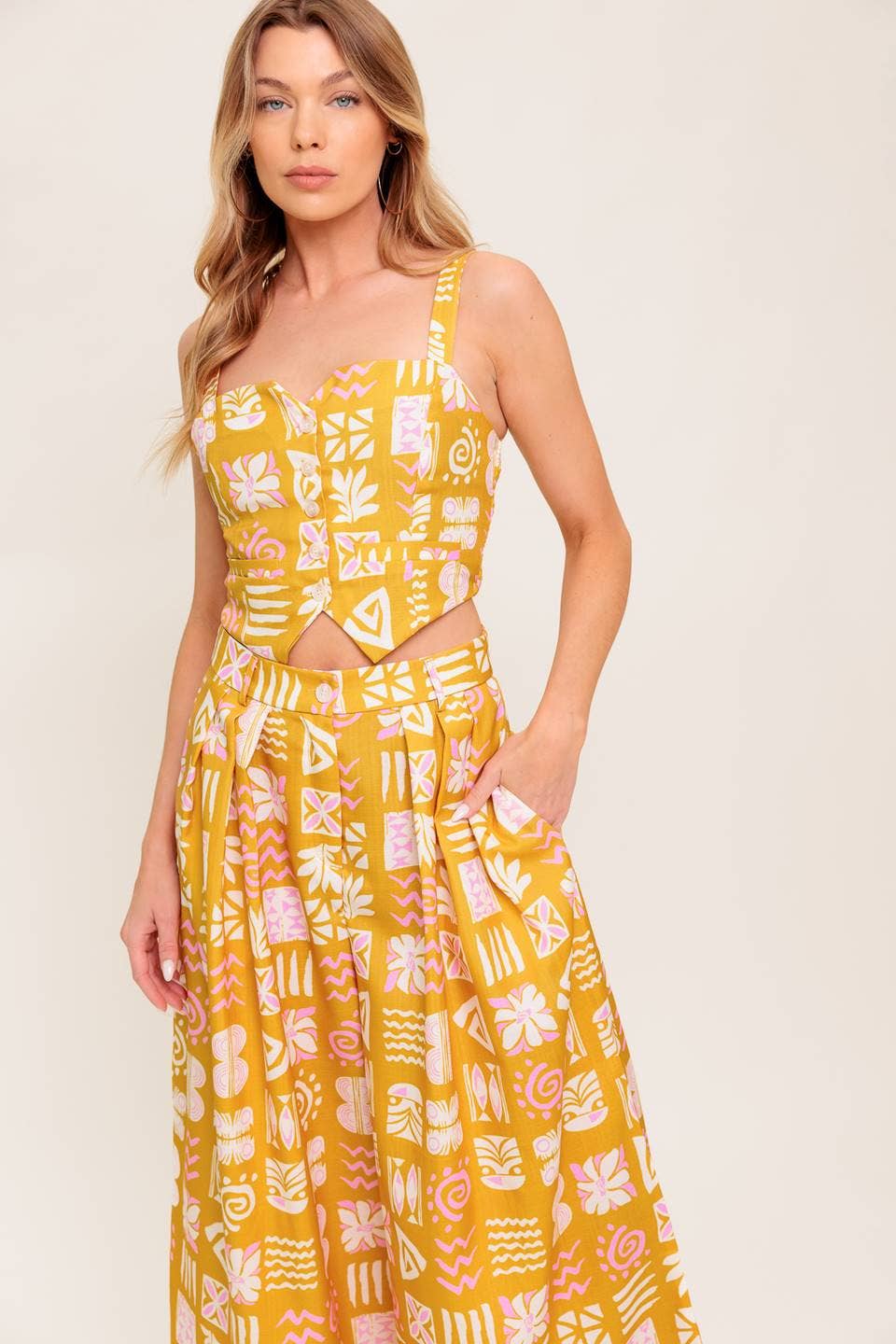 A printed woven top and pant set - IT13632-SET
