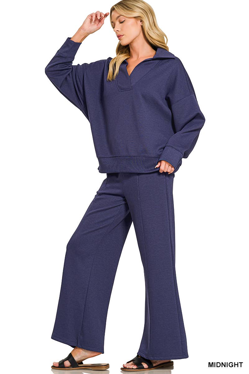 Scuba Collared Pullover & Pants Set SI-29801 Zenana
