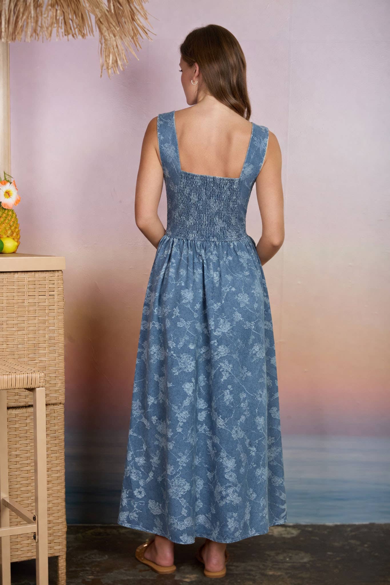 FLORAL JACQUARD CORSET DETAIL MIDI DRESS