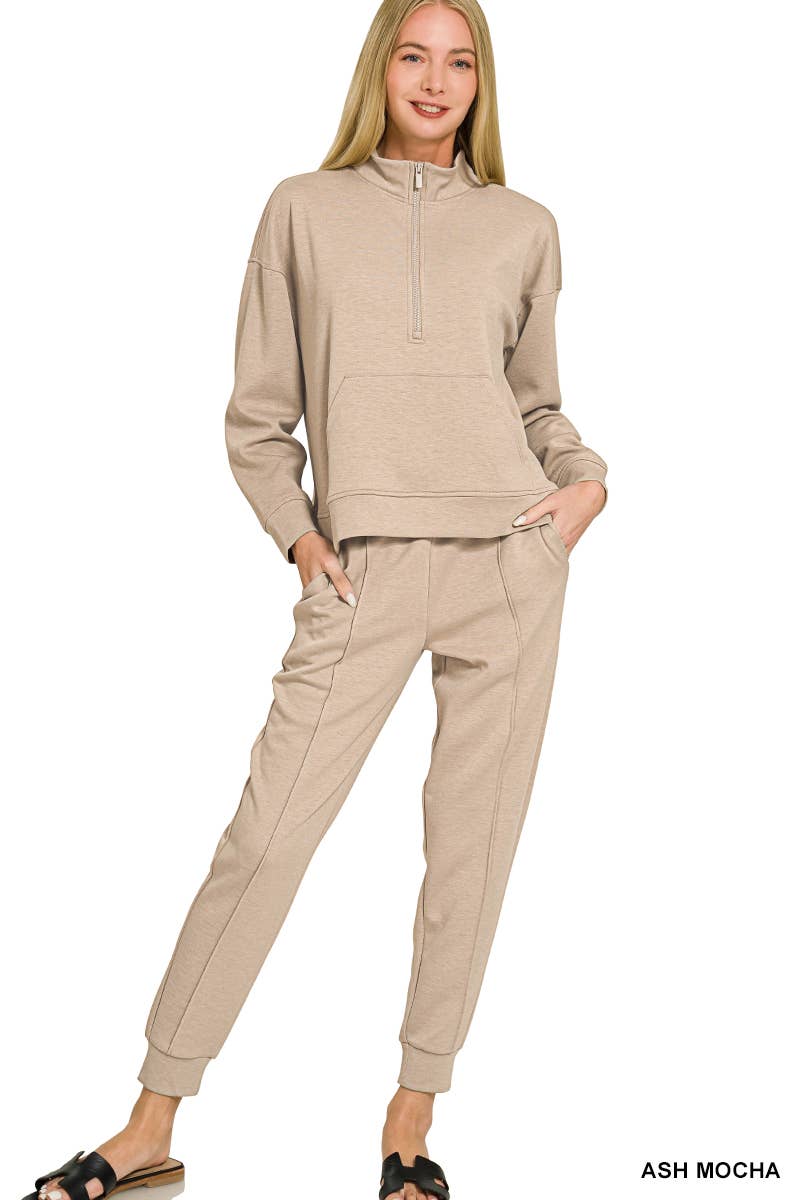 Scuba Half Zip Sweatshirts & Joggers 2PC Set - Zenana