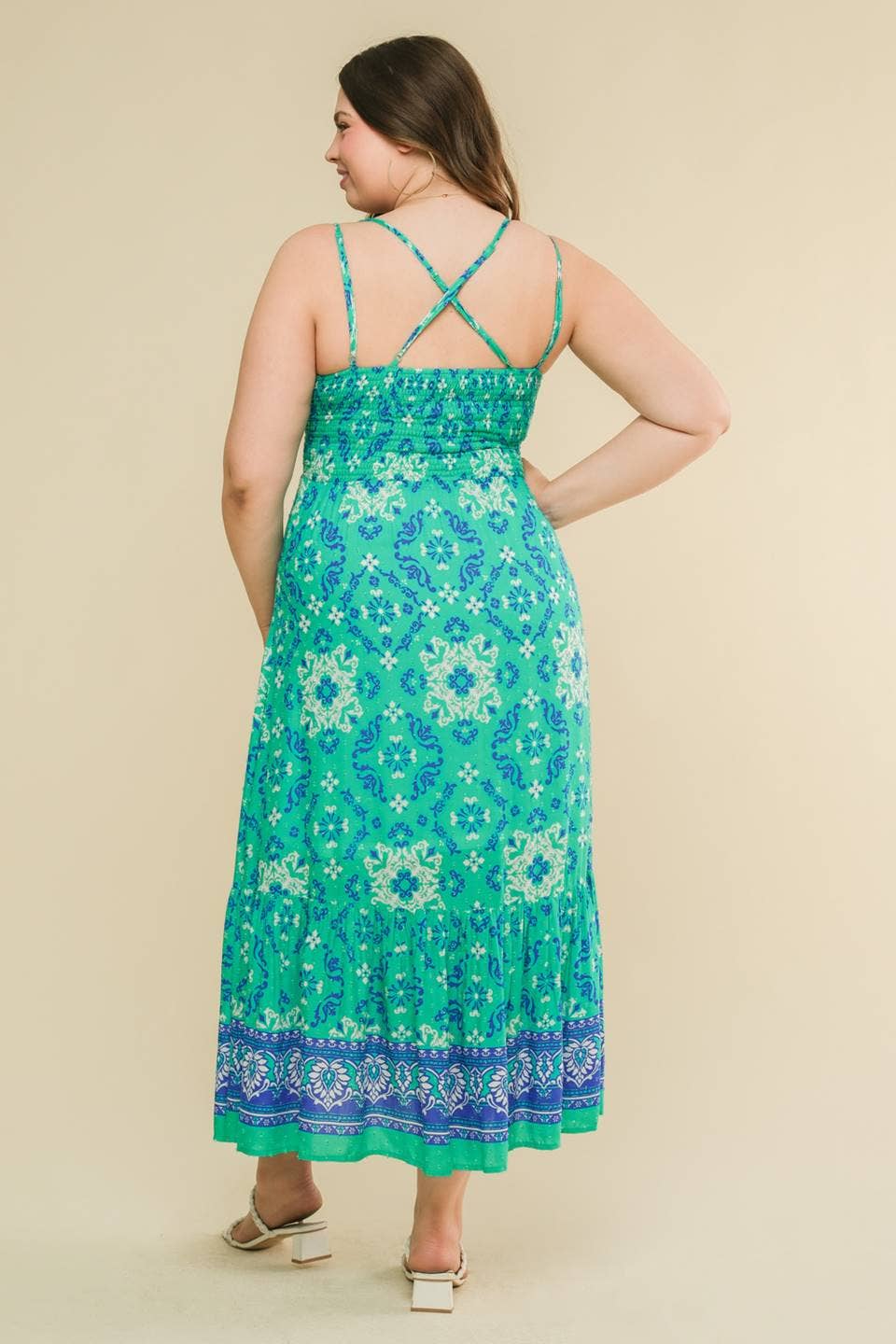 A textured printed woven midi dress - IDP19731
