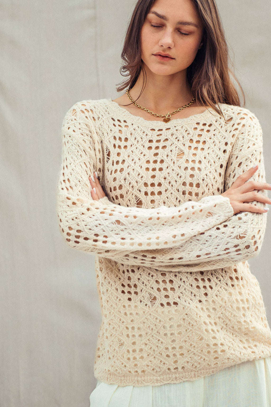 Relaxed Open-Knit Crochet-Style Sweater