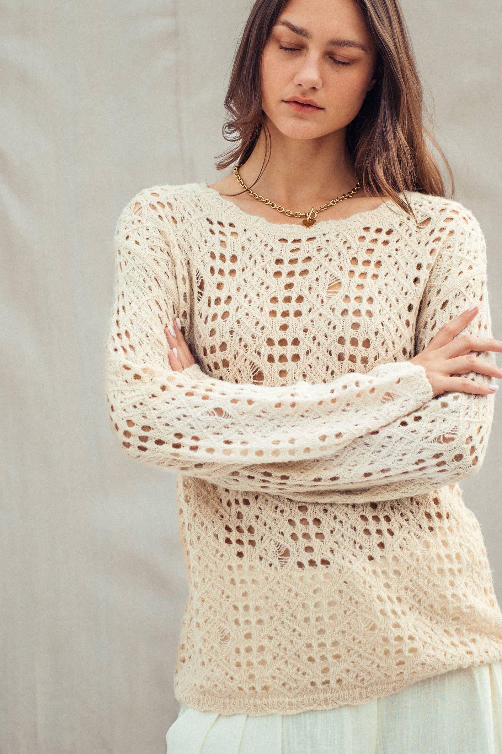 Relaxed Open-Knit Crochet-Style Sweater