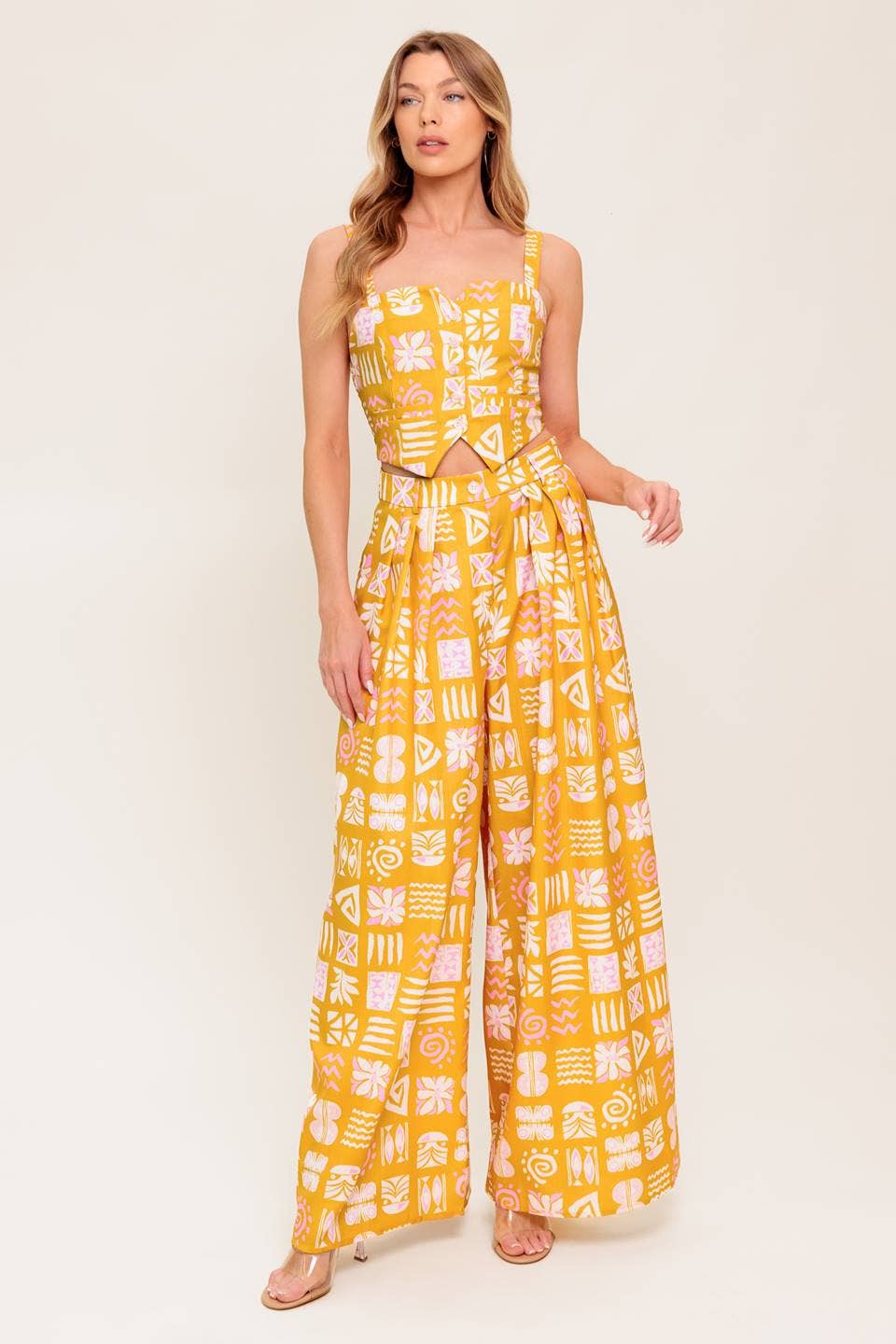 A printed woven top and pant set - IT13632-SET