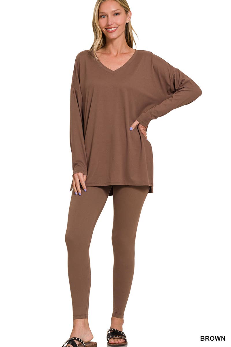 Brushed Dty Microfiber Loungewear Set - Zenana