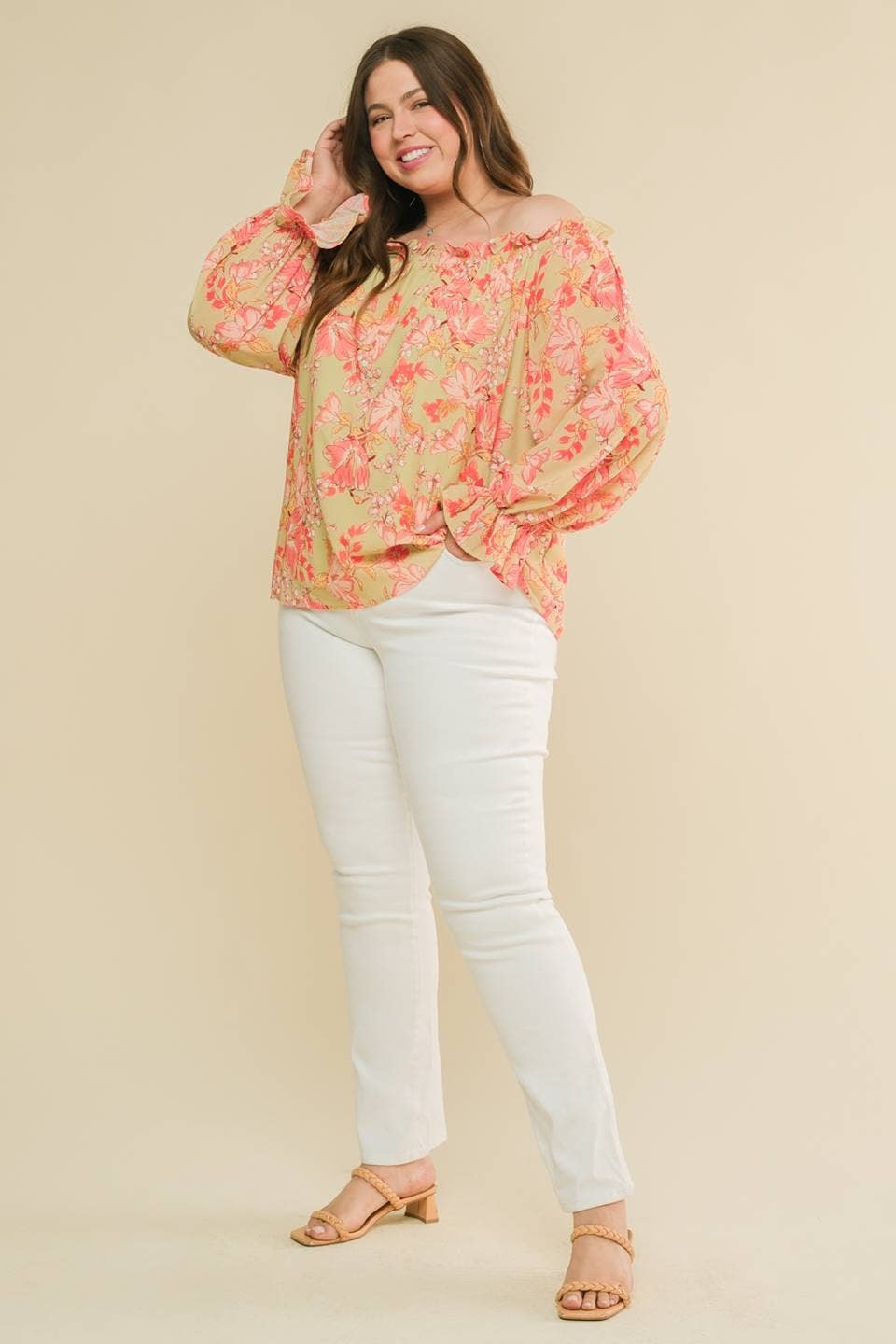 A PLUS SIZE OFF SOULDER WOVEN TOP -ITP11512