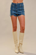 23867P Scallop Hem Embellished Denim Shorts