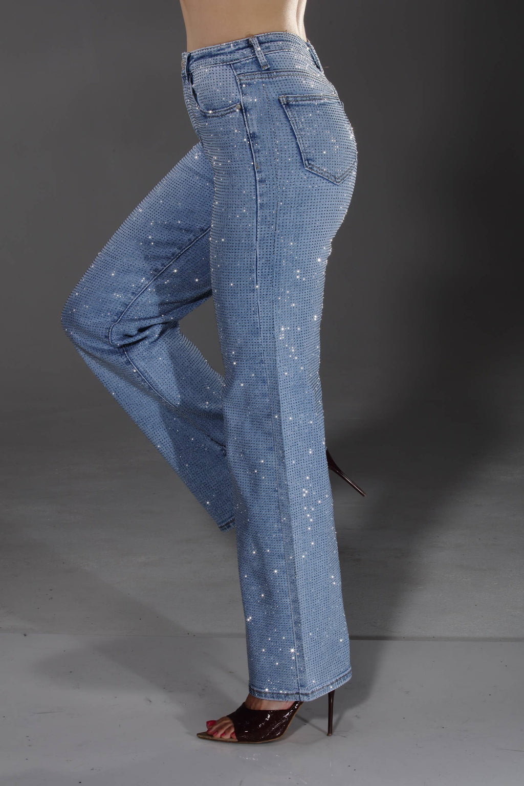Rhinestone Stretch Denim Jeans - Nina Rossi