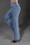 Rhinestone Stretch Denim Jeans - Nina Rossi