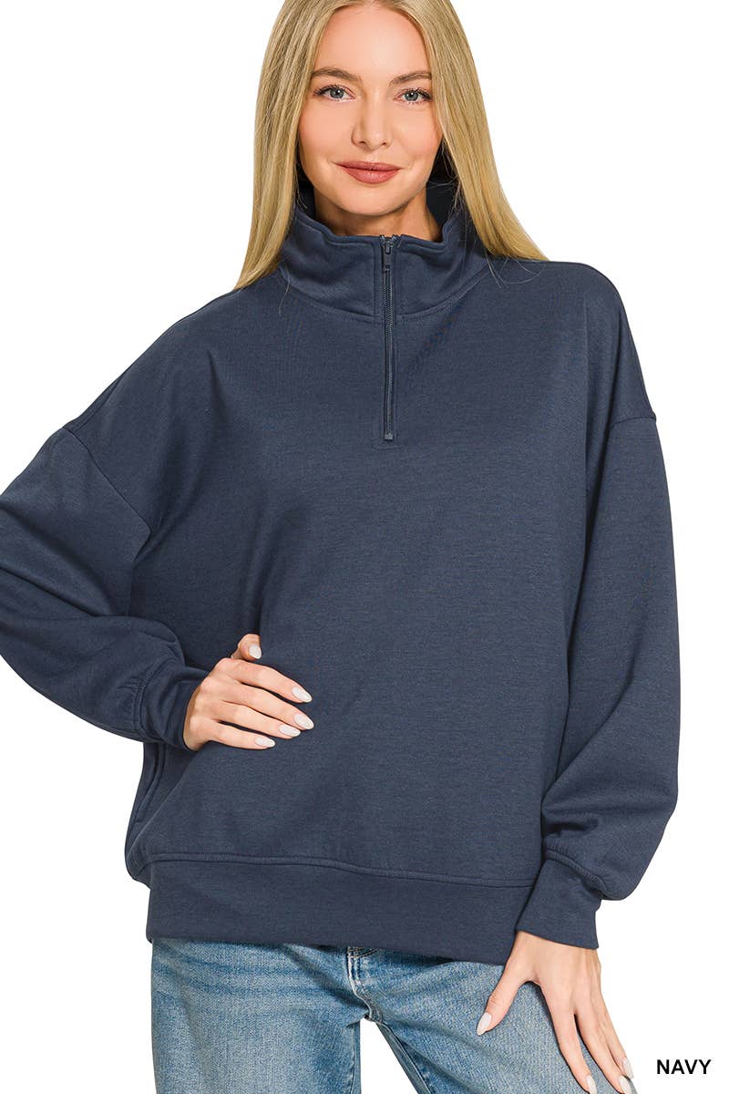 Scuba Half Zip Pullover w/ Pockets - Zenana