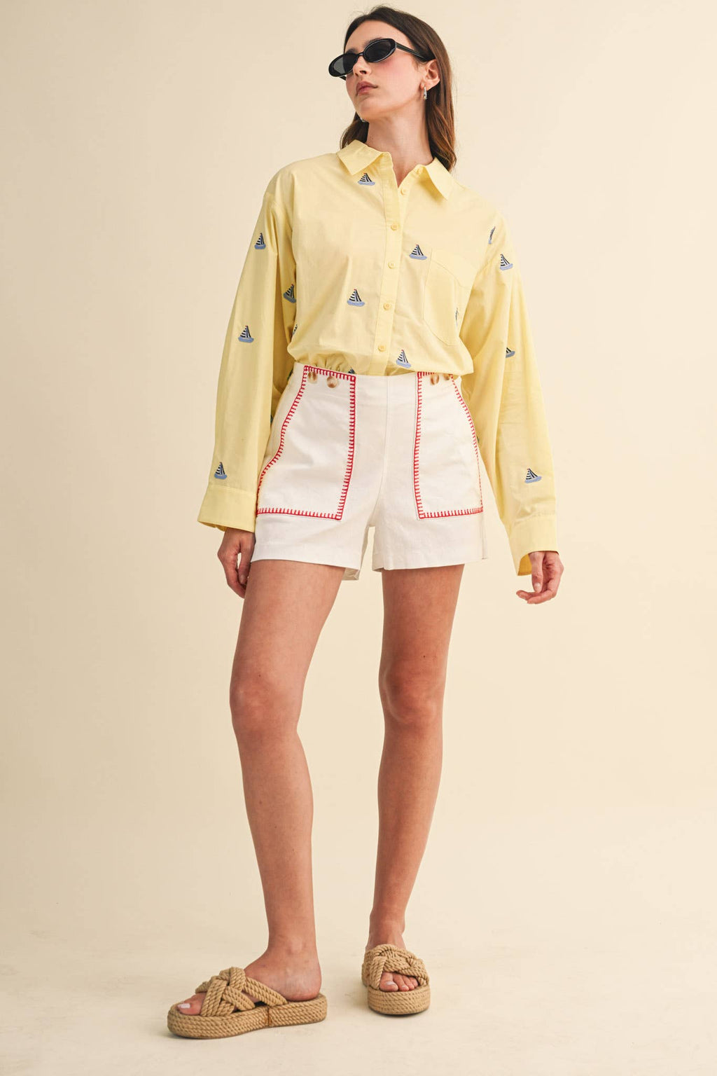 HIGH WAIST SHORTS WITH CONTRAST STITCHING MP4598