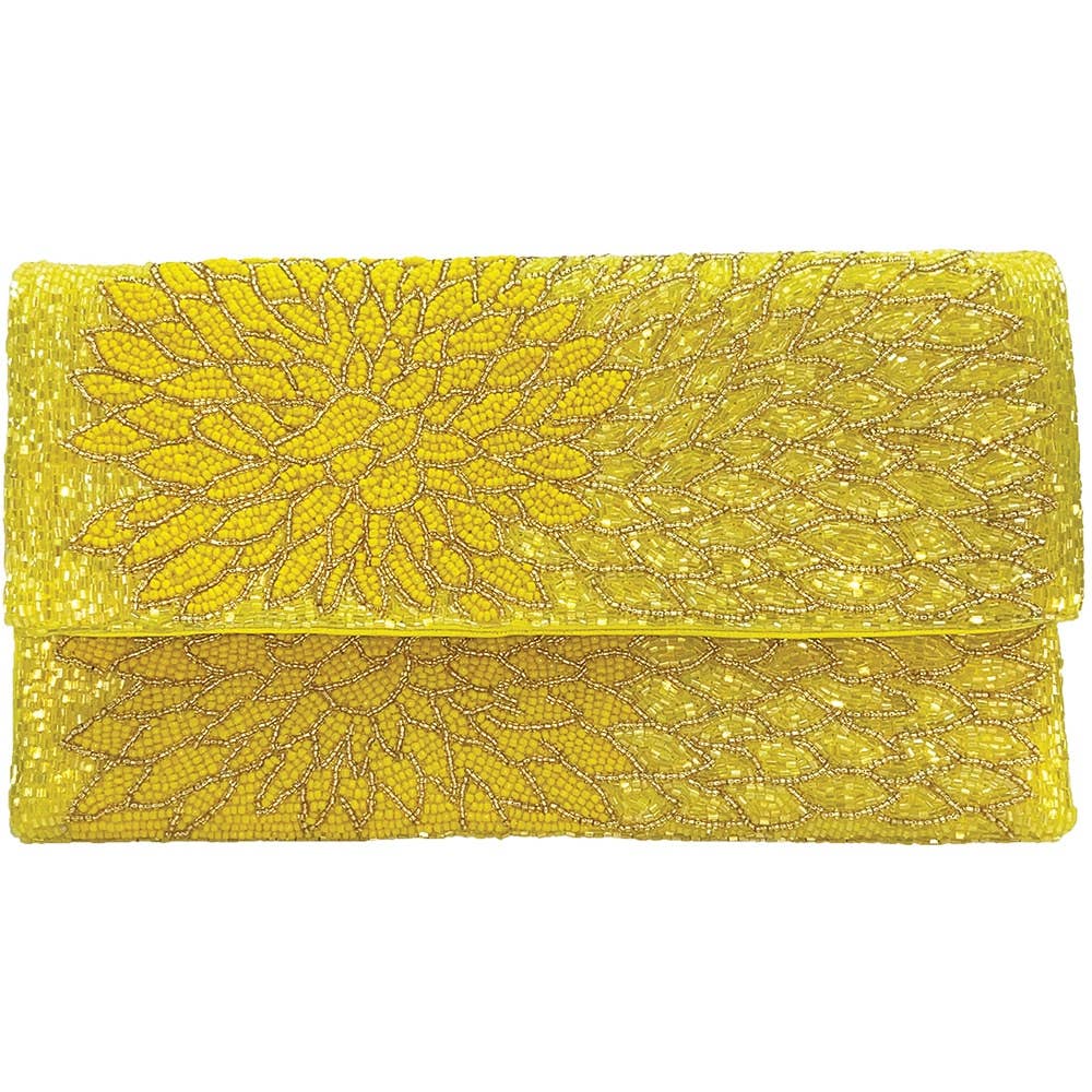 YELLOW FLORAL BEADED CLUTCH