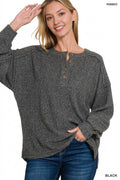 Ribbed Brushed Hacci Melange Henley Sweater