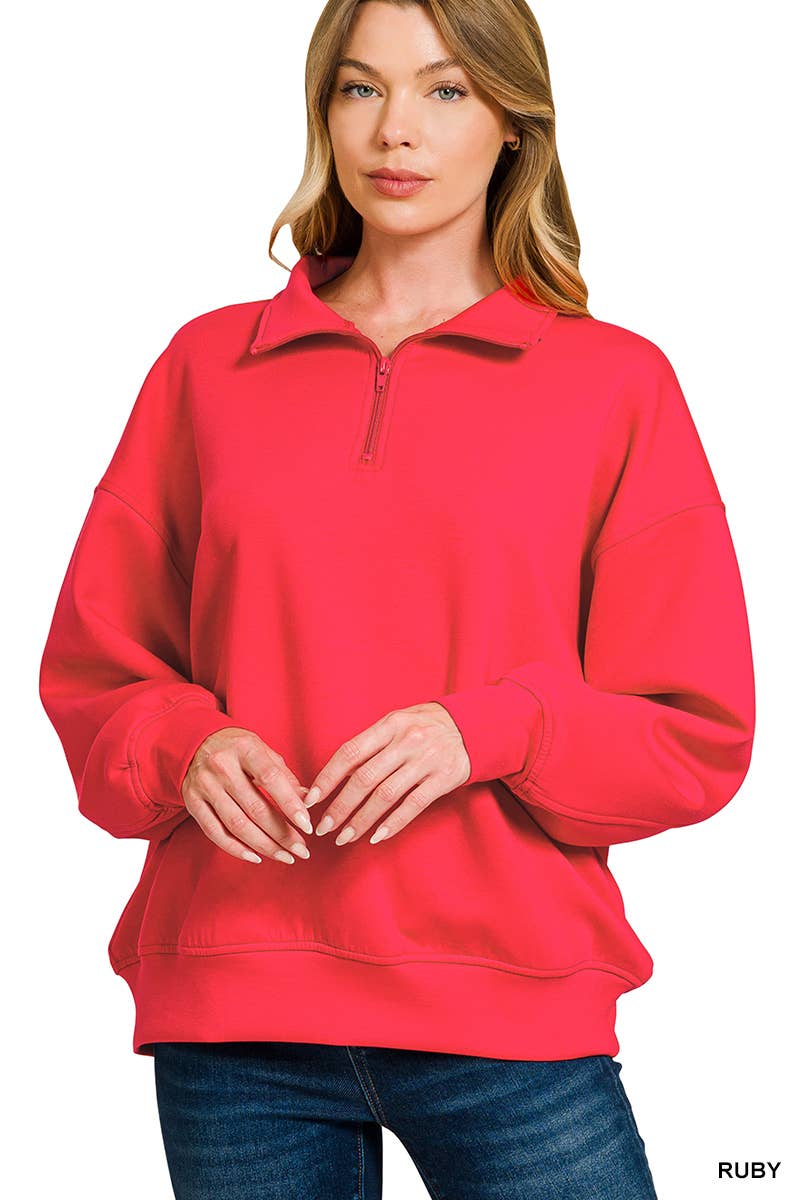 Scuba Half Zip Pullover w/ Pockets - Zenana