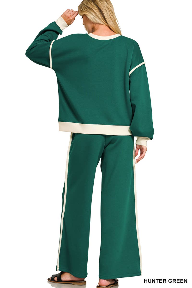 Scuba Contrast Piping Sweatshirts & Pants 2PC Set