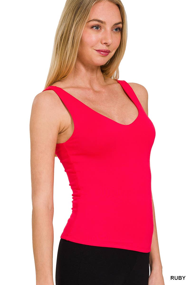 Premium Rayon Double Layered V Neck Tank Top - Zenana