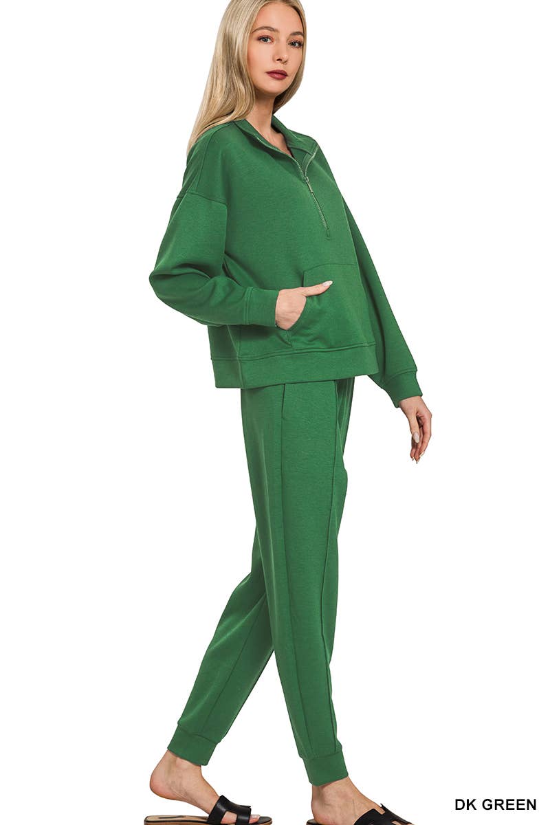Scuba Half Zip Sweatshirts & Joggers 2PC Set - Zenana