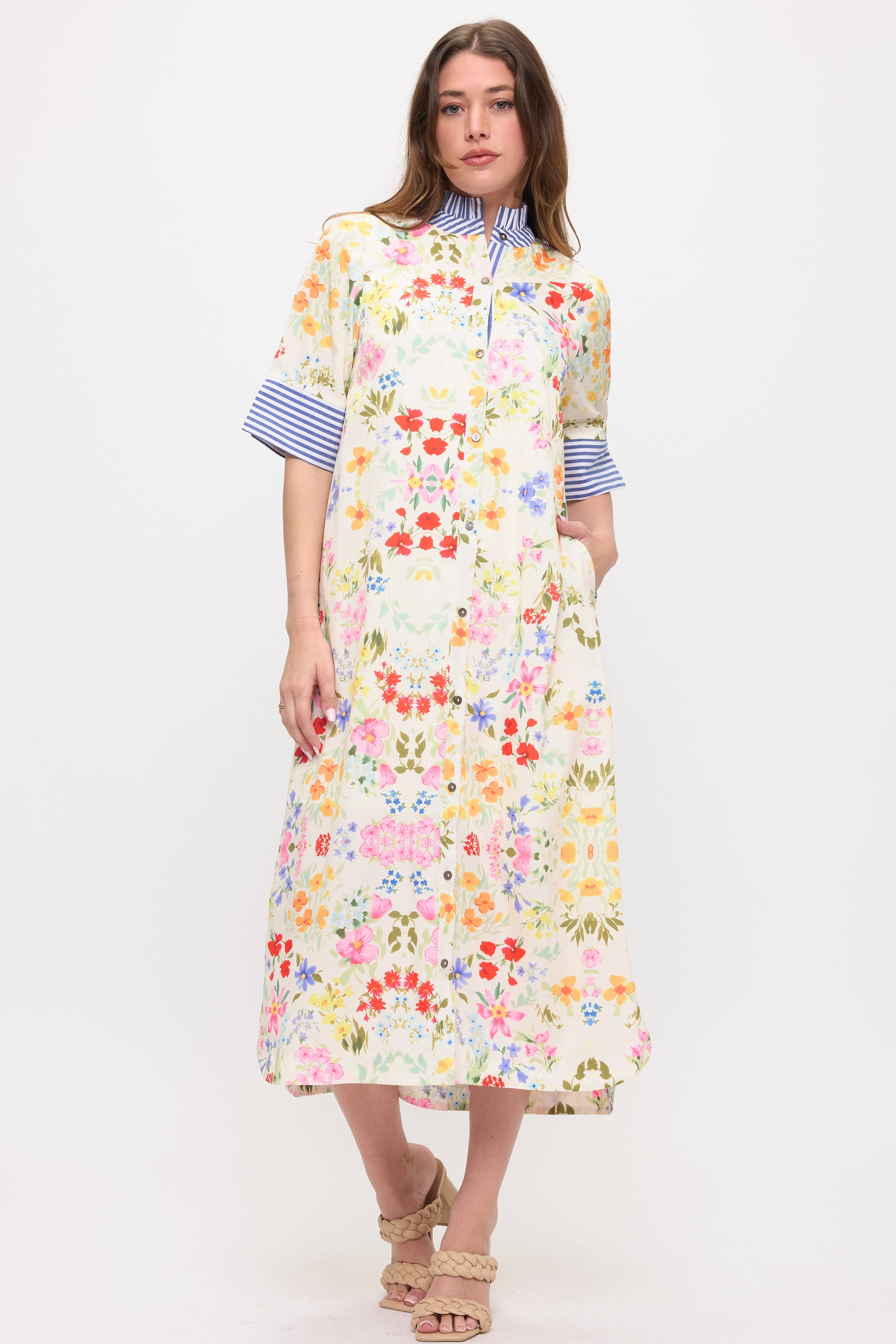 Floral Shirt Midi Dress