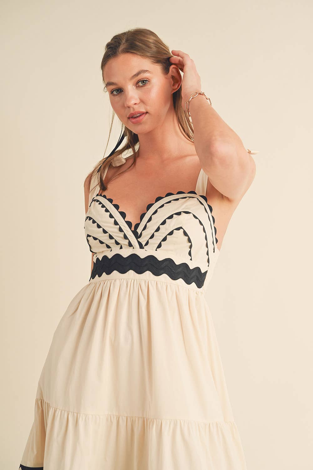 TIERED RIC RAC TRIM MIDI DRESS MDR3075
