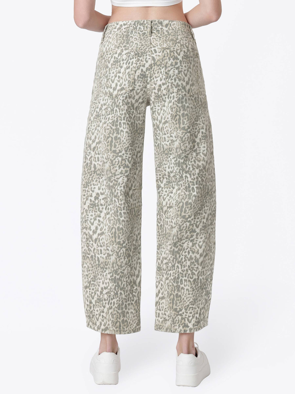 HIGH RISE SIDE SEAMED LEOPARD PRINT BARREL JEANS T7567LPD