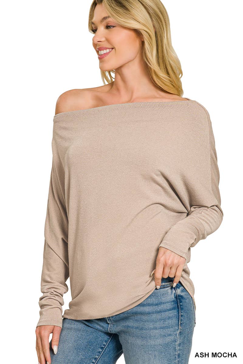 Hacci Dolman Sleeve Boat Neck Top Zenana